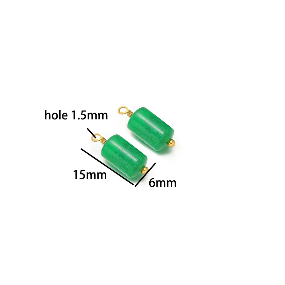 Fashion Jewelry Stainless Steel 18K Gold Plated Cylinder Color Natural Stone Charm Pendant for Jewelry Necklace Making Wholesale