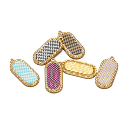 Wholesale Stainless Steel 18k Gold Plated Enamel Oval Gridding Charms Pendant for Diy Jewelry Necklace Making