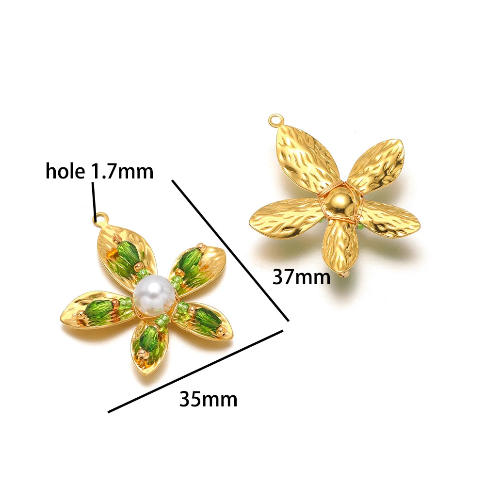 Elegant Designs 18k Gold Plated Stainless Steel Bowknot Flower Crystal Bead Charm Pendant for Jewelry Making Accessories