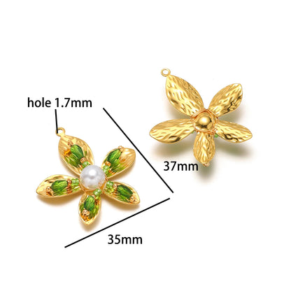 Elegant Designs 18k Gold Plated Stainless Steel Bowknot Flower Crystal Bead Charm Pendant for Jewelry Making Accessories