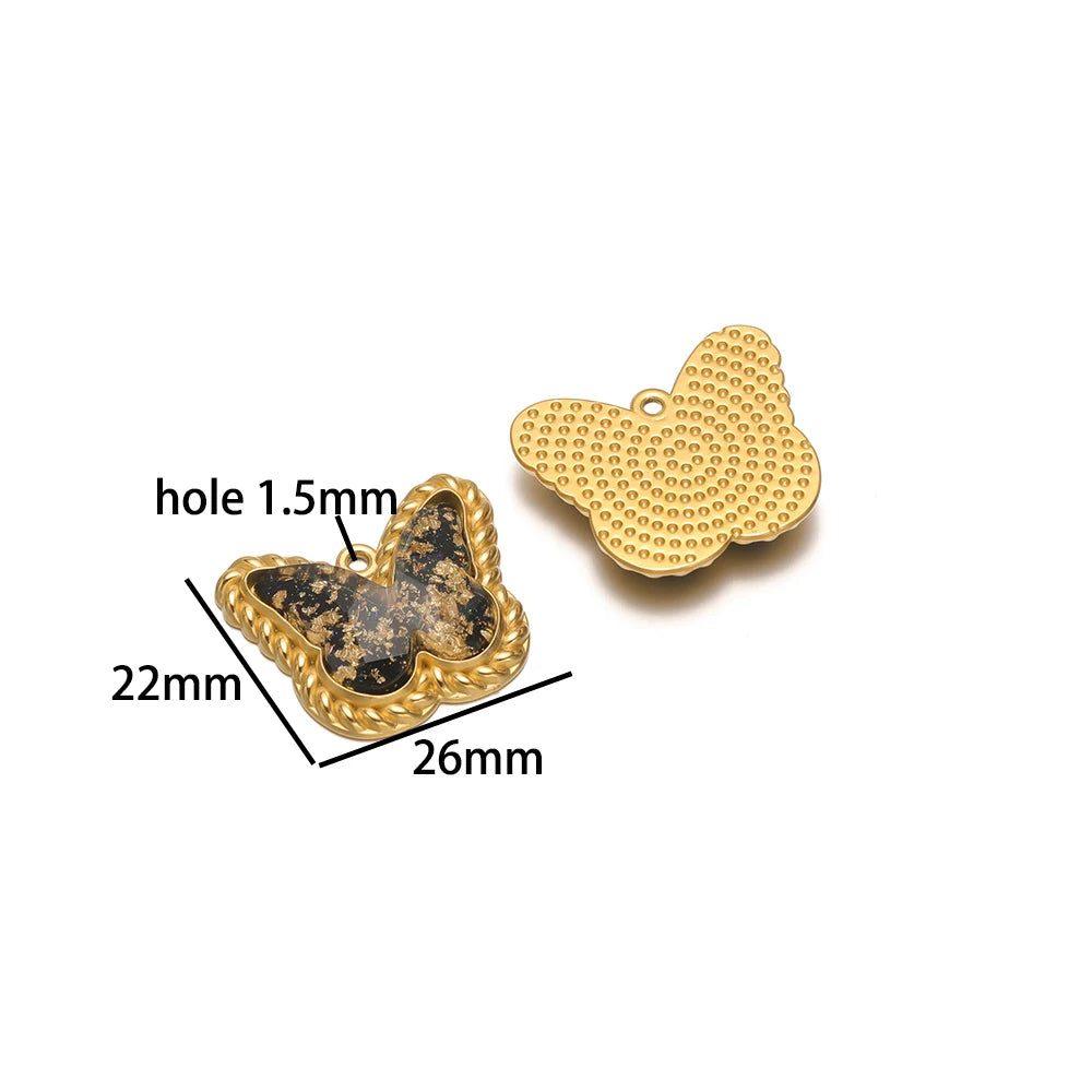 Retro Glass Pendant Stainless Steel 18k Gold Plated Star Heart Round Butterfly Shape Charm Pendant for Jewelry Necklace Making
