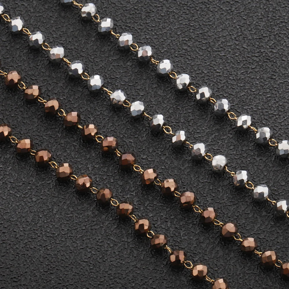 E234 3.5mm Width Gold Plated Chain Waterproof Stainless Steel Beaded Chains for Jewelry Custom Diy