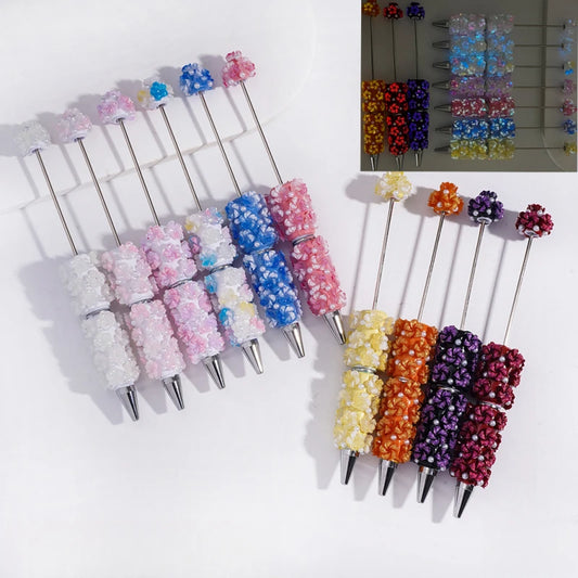 Luxury Full Rhinestone Pearl Flower for Ballpoint Pens Quick-Dry Luminous Clay for Multicolor Handmade Craft Gift Back