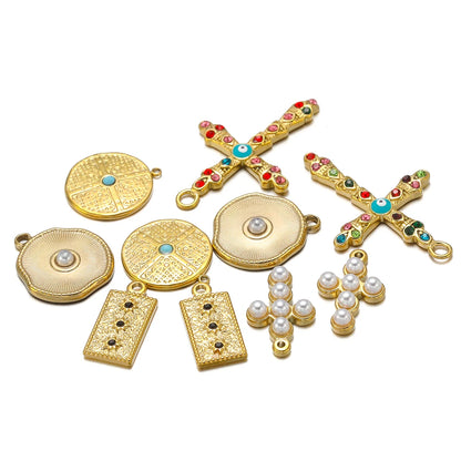 Classic 304 Stainless Steel 18k Gold Plated Zircon Cross Variety Styles Charms Pendants for DIY Women Jewelry Necklace Making