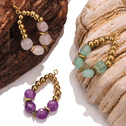 Bohemian Style Stainless Steel Gold Plated Natural Gemstone Stone Beads Charm Pendant for Jewelry Making
