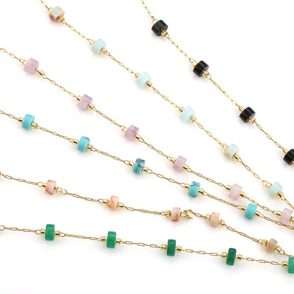 A2757 Fashion Colorful Natural Stone Beads Chain Beaded Rosary Stainless Steel Chain for Necklace Bracelet Making Diy