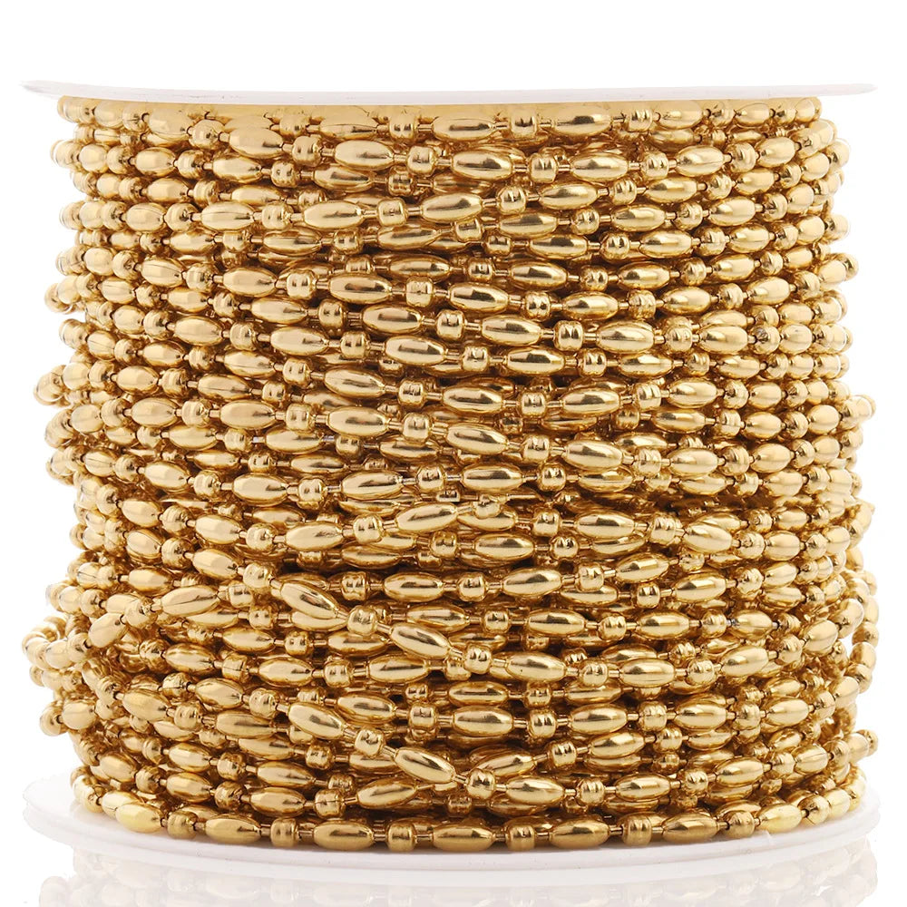 E576 New Arrival Stainless Steel Anti Tarnish 18k Gold Plated Beads Chain for DIY Accessories Making 1.5mm 2.4mm