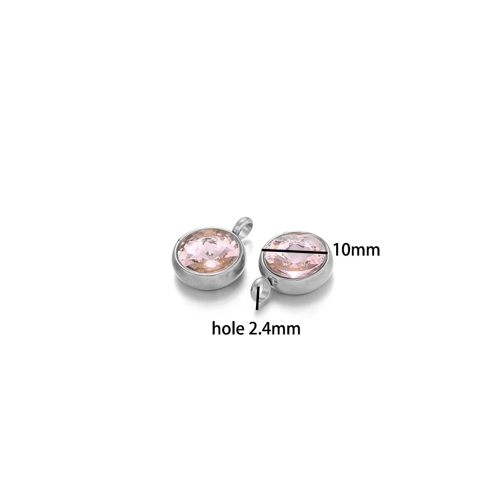 1bag 18K Gold Plated 304 Stainless Steel 10mm Round Crystal Zircon Charm Pendant for Necklace Earrings Making Accessories