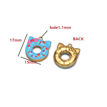 Cat Ear Donut-Shaped 18K Gold Plated Color Droplet Oil Pendant 1.1mm Hole Set 4 DIY Cute Handmade Charms Gold Kitty