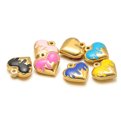 Fashion Heart Charms Stainless Steel18k Gold Plated Enamel Heart Charms Pendant for DIY Jewelry Necklace Making