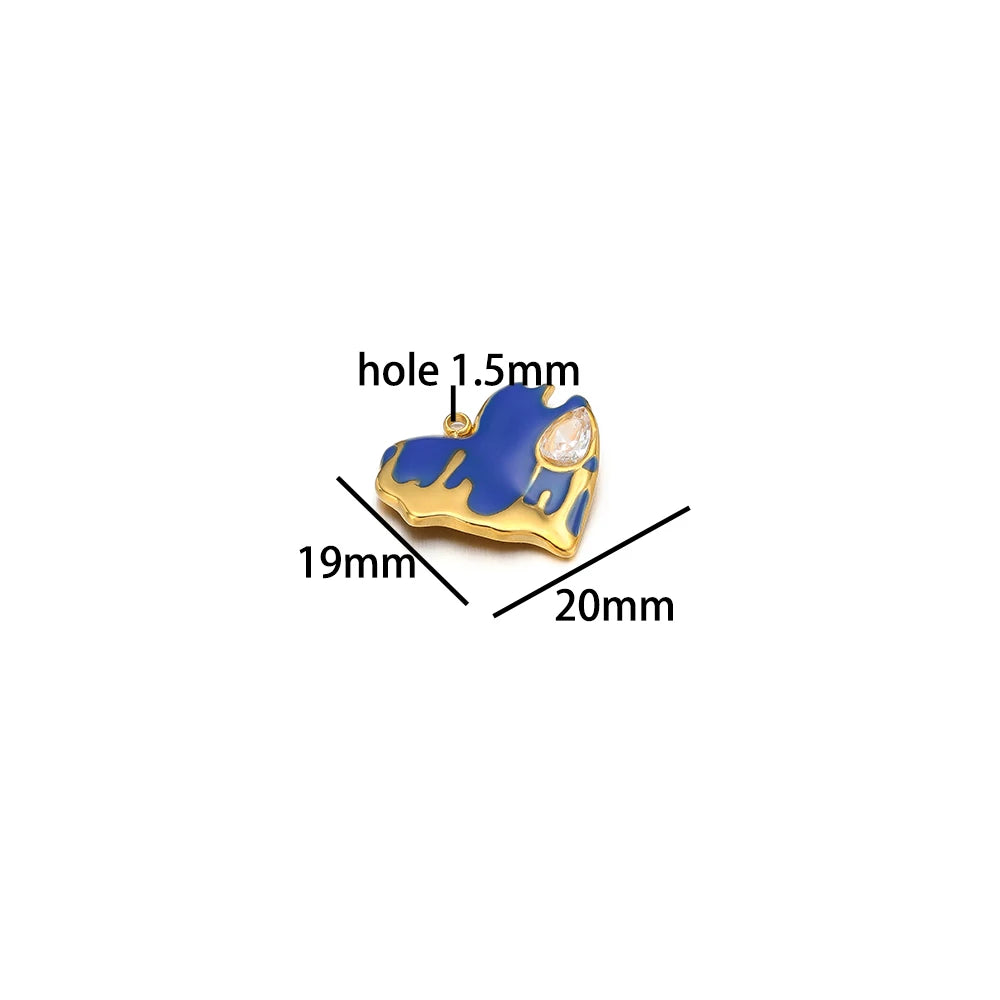 Nice Design Stainless Steel 18k Gold Plated Enamel Zircon Heart Charms Pendant for Jewelry Necklace Making Accessories