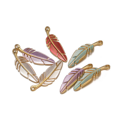 Fashion Stainless Steel 18k Gold Plated Enamel Feather Charm Pendant for Diy Necklace Jewelry Making Wholesale