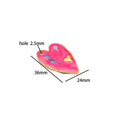 Fashion Heart Charm Stainless Steel 18k Gold Plated Enamel Love Heart Charm Pendant for DIY Jewelry Necklace Making Accessories