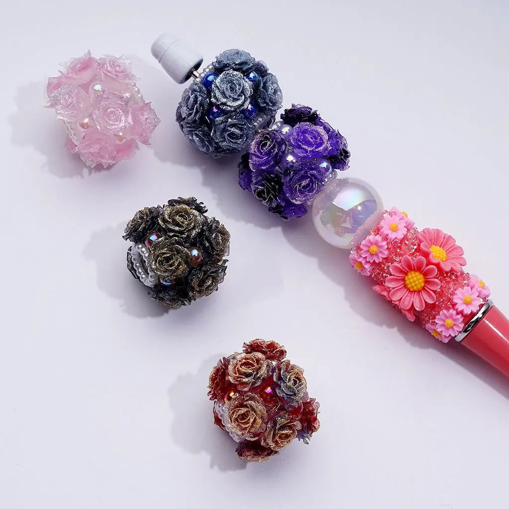 Mini Rose Flower Cute Pearls Round Beads 3D Simulation Ceramic Polymer Loose Beads for DIY Jewelry Making