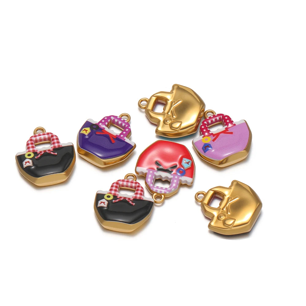 High Quality Jinrou 18K Gold Plated Stainless Steel Enamel Handbag Shape Pendant for Necklace and Earrings Jewelry Making