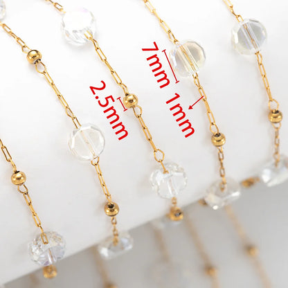 A1860 Hot Selling Crystal clear Beads Chain Beaded Gold Rosary Chain 18k Stainless Steel Jewelry Making Findings