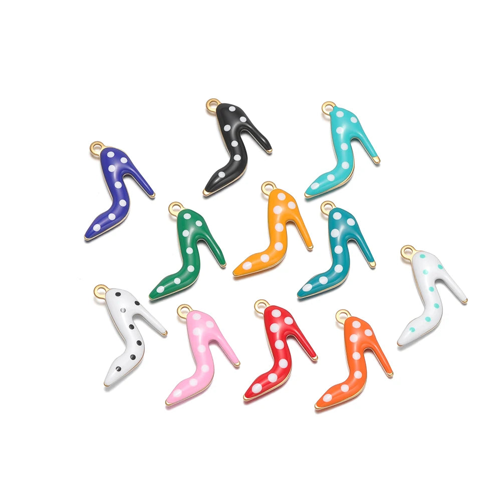 Candy Color Pendant Stainless Steel 18k Gold Plated Oil Drop High Heel Shoes Shape Charm Pendant for Jewelry Necklace Making