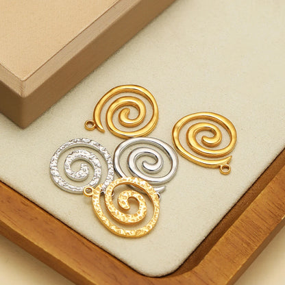 European American Retro Style Stainless Steel 18K Gold Plated Conch Spiral Hollow Charm Pendant for Jewelry Necklace Making