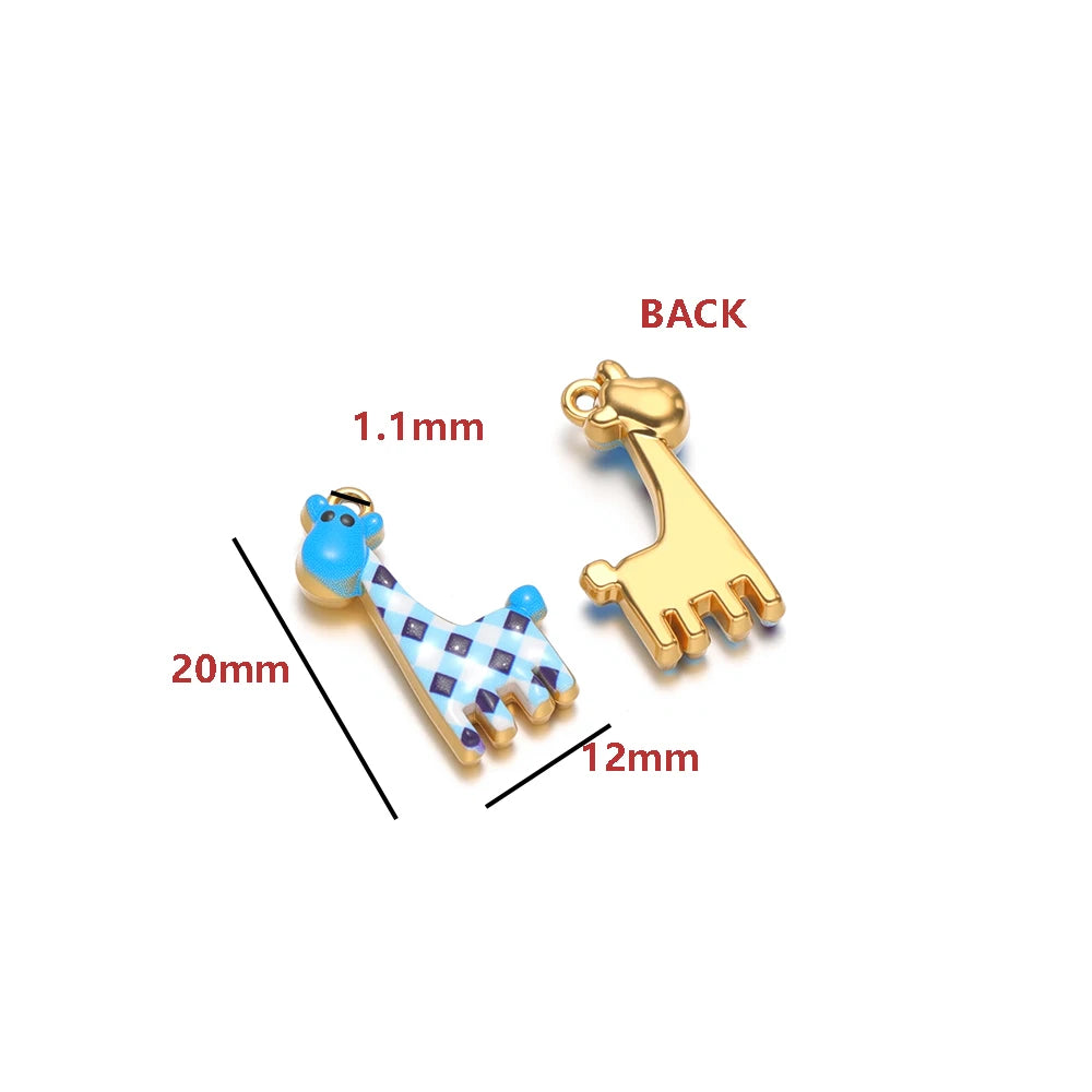 High Quality 18K Gold Plated Stainless Steel Enamel Giraffe Shape Pendant for Necklace and Earrings Jewelry Making