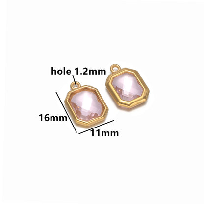 New Trend Fashion 18k Gold Plated Stainless Steel Two Hole Geometric Oval Zircon Charm Pendant for DIY Necklace Jewelry Making