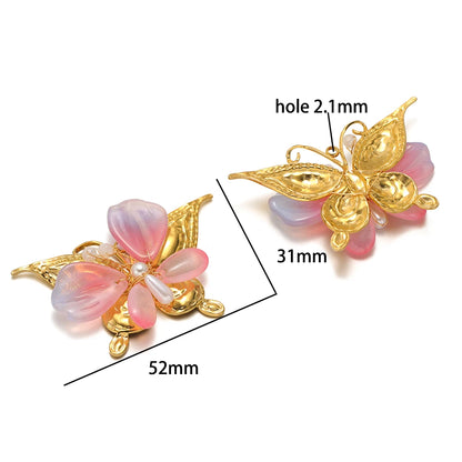 Handmade 18k Gold Plated Stainless Steel Crystal Geometric Flower Sun Charm Colorful Butterfly Pendant for Jewelry Making