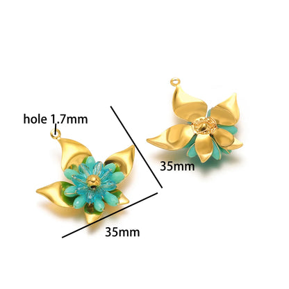 Elegant Designs 18k Gold Plated Stainless Steel Bowknot Flower Crystal Bead Charm Pendant for Jewelry Making Accessories
