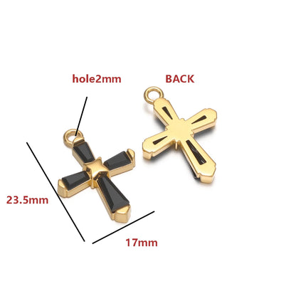 18K Gold Hollow Cross Charm Single-sided Zircon Inlay Geometric Rectangle CZ Pendant Findings Religious Jewelry DIY Necklace