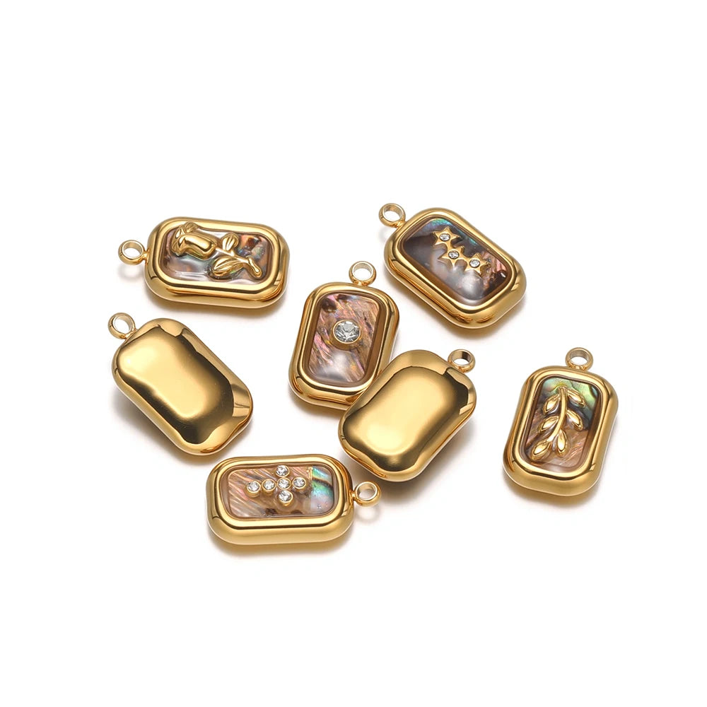 Elegant 304 Stainless Steel 18k Gold Plated Enamel Rectangle Fashion Charm Pendants for DIY Jewelry Necklace Making