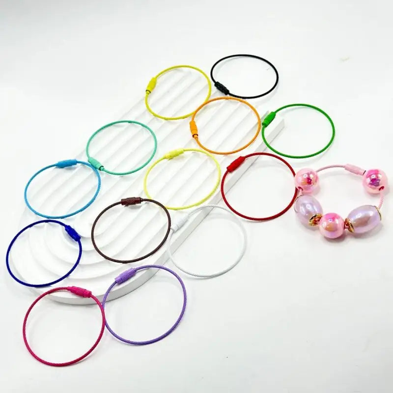 100pcs Solid Color Spray Painted Beadable Classic Gift Keychain Ring Rotatable Screw Wire Rope DIY Bag Jewelry Accessories