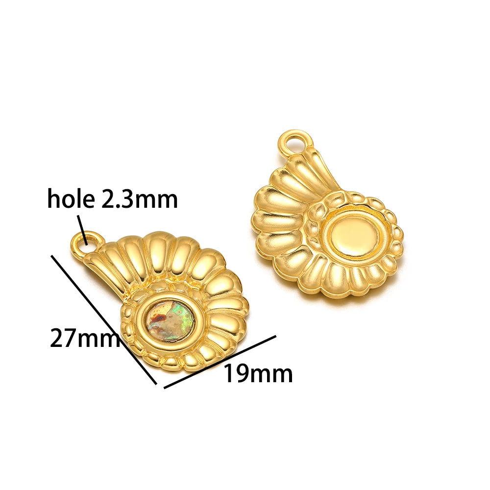 Wholesale 18k Gold Plated Stainless Steel Drip-oil Heart Coconut Tree Square Conch Charm Pendant for Women Jewelry Making