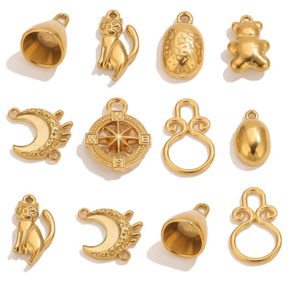 Trendy Stainless Steel 18k Gold Plated Moon Tellurion cat Charms Pendant for DIY Jewelry Necklace Making