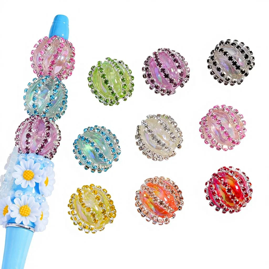 Multi-Color Translucent Acrylic Beads with UV Coating and Shiny Rhinestone Chains 18MM