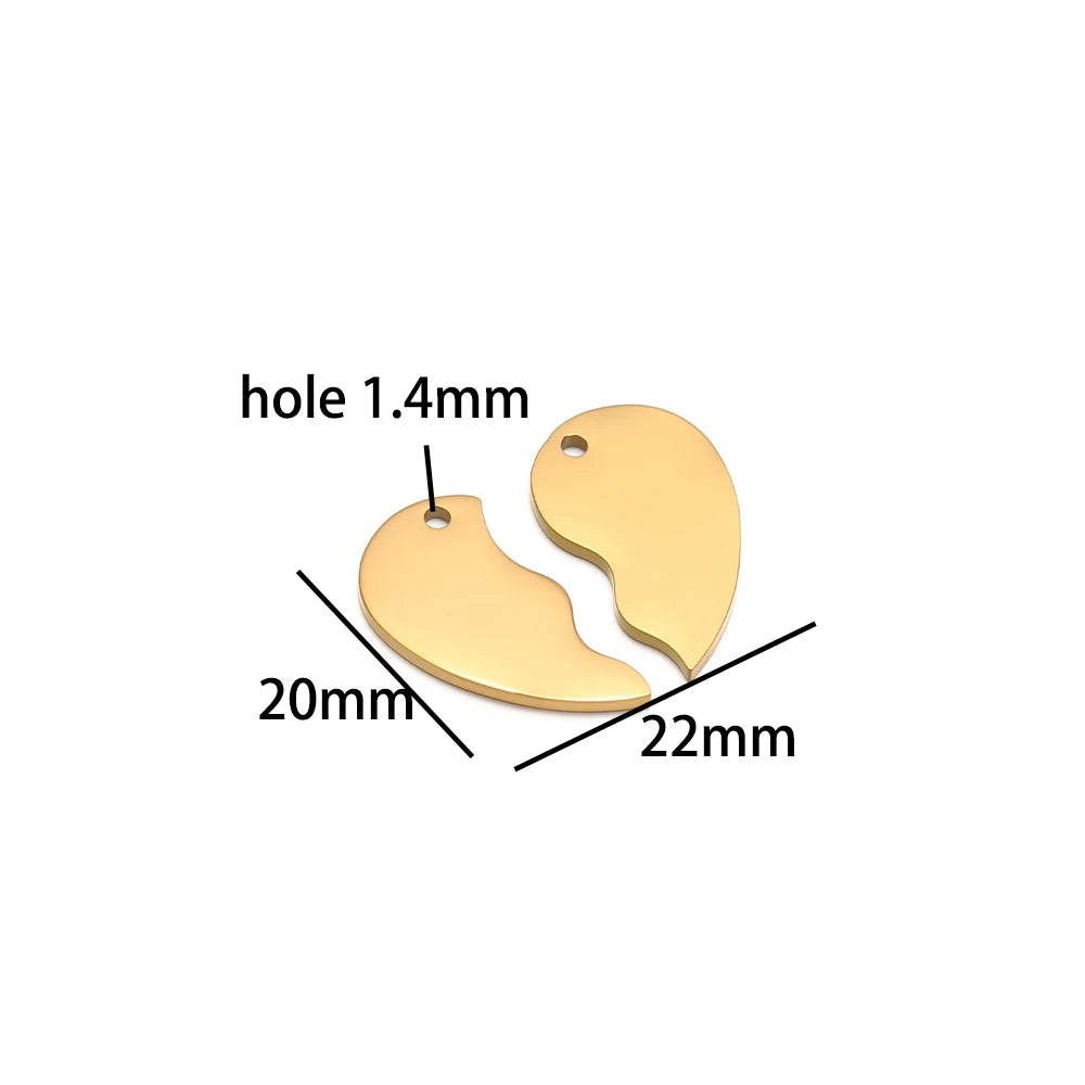 Newest Couple Stainless Steel Gold Plated Charm Heart Charm Pendants for DIY Jewelry Necklace Making