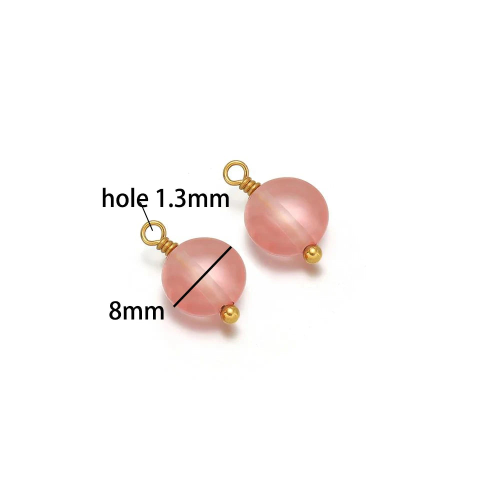 Handmade Stainless Steel 18K Gold Plated 8mm Natural Stone Charm Pendant for Jewelry Necklace Making Wholesale