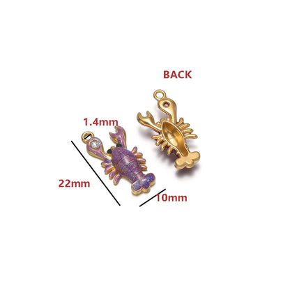 High Quality Jinrou 18K Gold Plated Stainless Steel Enamel Lobster Shape Pendant Findings for Necklace Earrings Jewelry Making