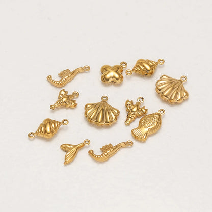 20pcs/bag Stainless Steel 18k Gold Plated Hollow Starfish Lobster Fish Shell Charms Pendant for DIY Jewelry Necklace Making