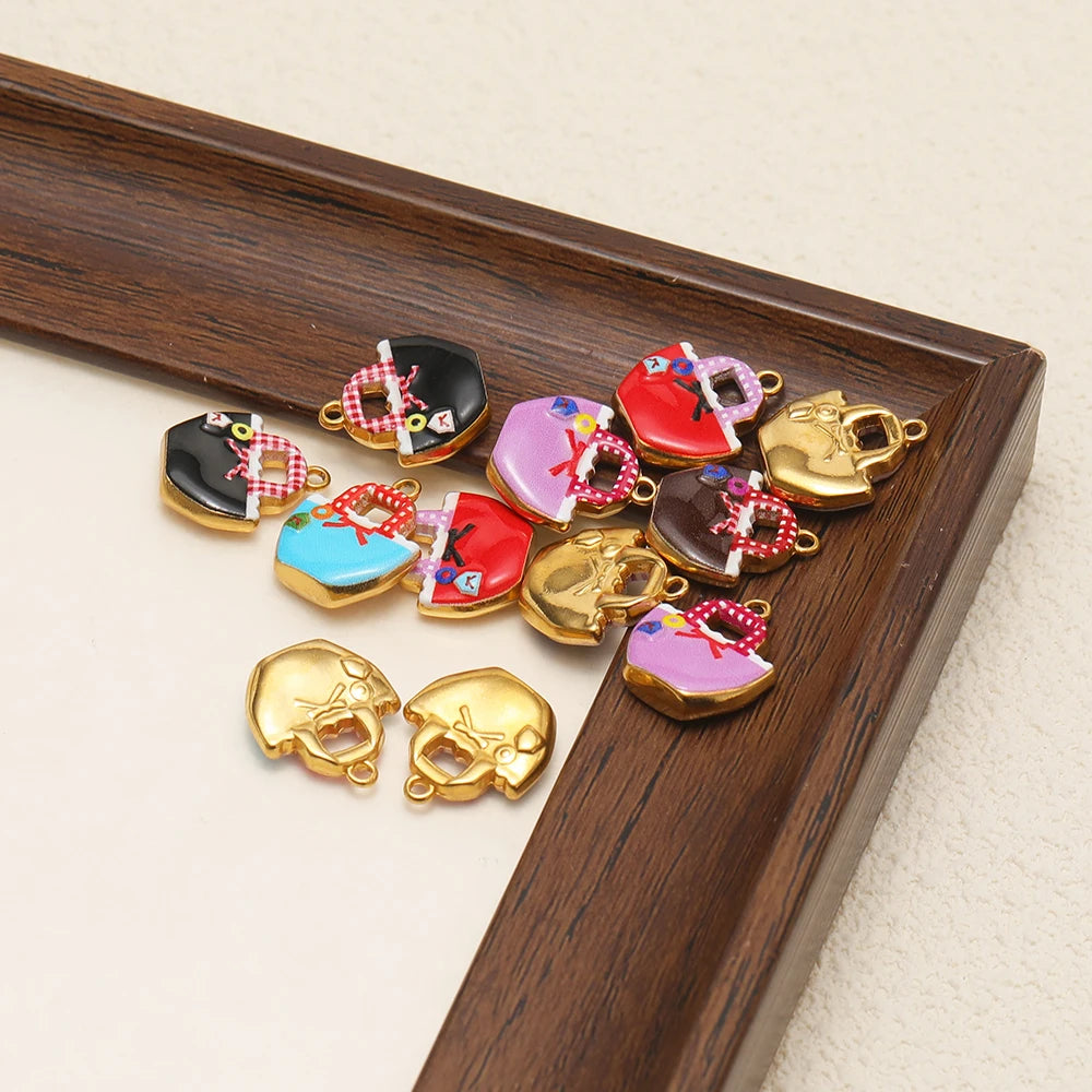 High Quality Jinrou 18K Gold Plated Stainless Steel Enamel Handbag Shape Pendant for Necklace and Earrings Jewelry Making