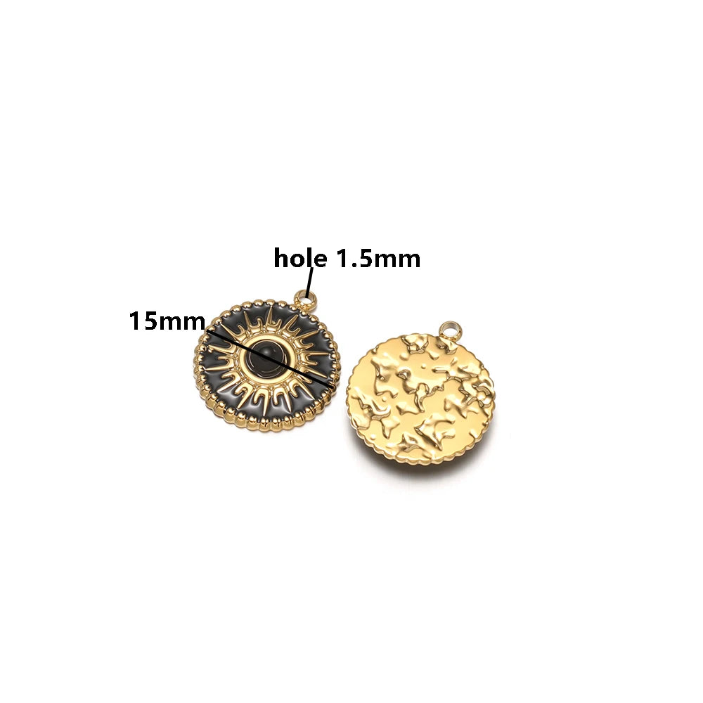 Bohemian Style Stainless Steel 18k Gold Plated Drop Oil Circular Sun Charms Pendant for DIY Jewelry Necklace Making