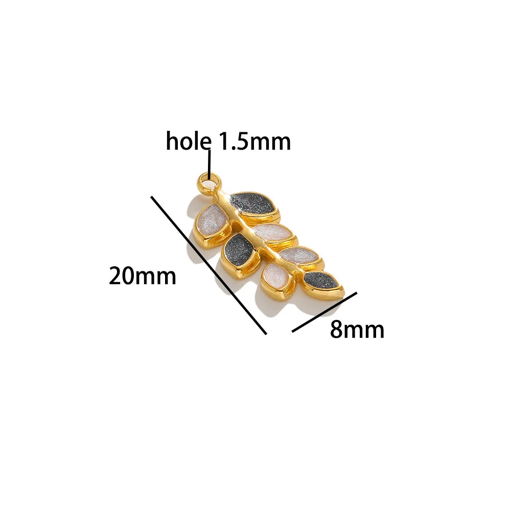 New Products 18k Gold Plated Stainless Steel Drip Oil Leaf Branch Charms Pendant for Women Jewelry Necklace Earrings Making