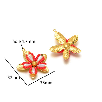 Elegant Designs 18k Gold Plated Stainless Steel Bowknot Flower Crystal Bead Charm Pendant for Jewelry Making Accessories