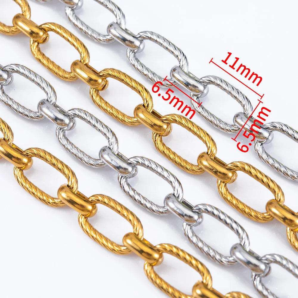 11x6.5mm Stainless Steel Rectangle Chain Quality E683 Waterproof 18k Gold Plated Necklace Wholesale Jewelry Findings Components