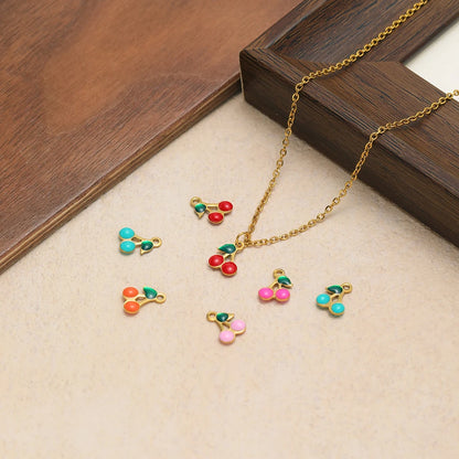 Enamel Fruit Charm 18k Gold Plated Stainless Steel Cherry Charm Pendant for Diy Women Necklace Jewelry Making