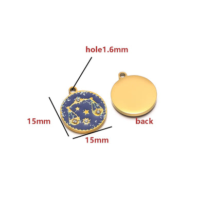 Wholesale 12 Constellations Enamel Charms Set - 15mm Gold Round Zodiac Pendants with 1.6mm Single Hole