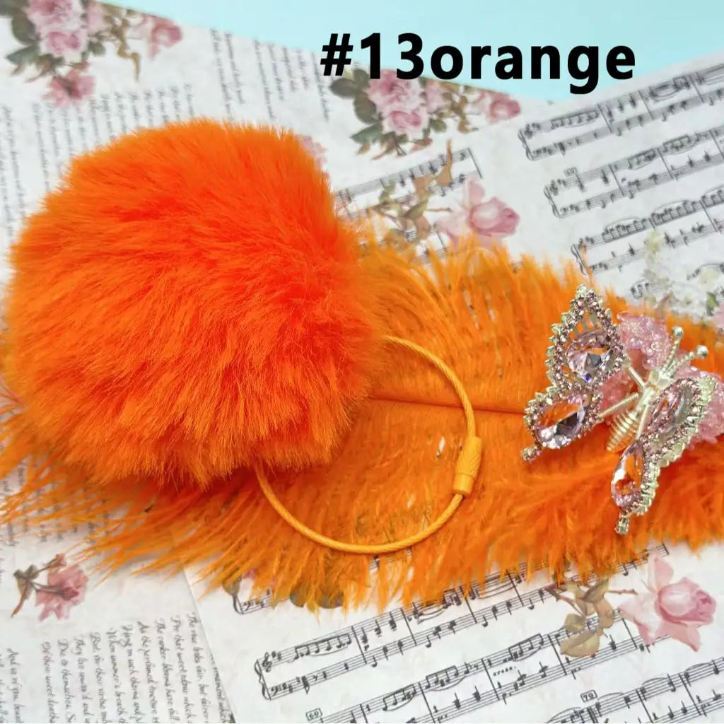 80mm Fluffy Pom Pom Balls with Elastic Loop & Keychain Ring for DIY Crafts Bulk