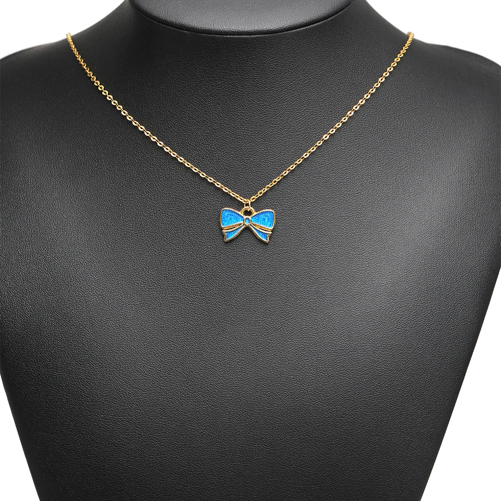 High Quality 18k Gold Plated Stainless Steel Enamel Bowknot Pendant for DIY Handmade Necklace Earrings Jewelry Making