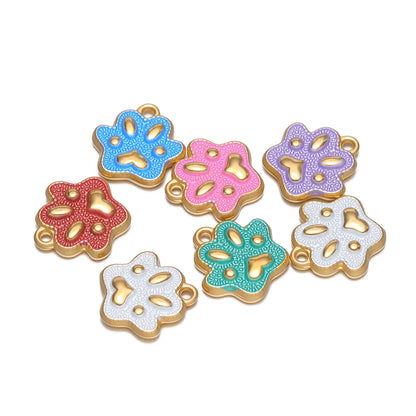 Cute  Pendant 18k Gold Plated Stainless Steel Enamel Paw Print Charm Pendant for DIY Necklace Jewelry Making