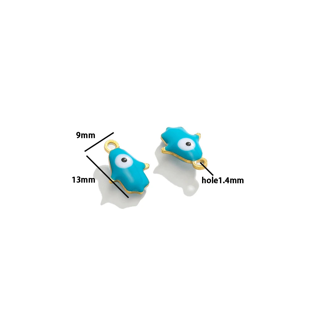 Wholesale 18k Gold Plated Stainless Steel  Eyes Charms Enamel Heart Palm Pendants for DIY Necklace Jewelry Making Accessories