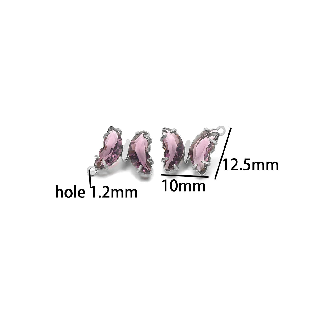 Fashion Colorful Stainless Steel Gold Plated Single Hole Butterfly Crystal Stone Charm Pendant for Jewelry Making