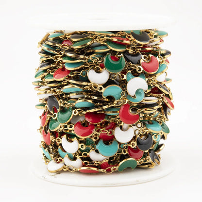 B4251 Hot Stainless Steel Roller Chain Colorful Moon Enamel Charm Connector Chain Waterproof Chains Making