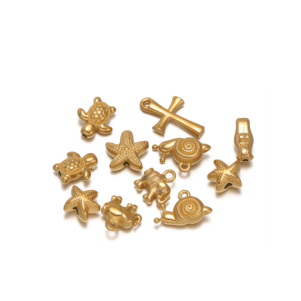Wholesale 18k Gold Plated Stainless Steel Snail Turtle Starfish Eephant Charm Pendant for DIY Necklace Jewelry Making